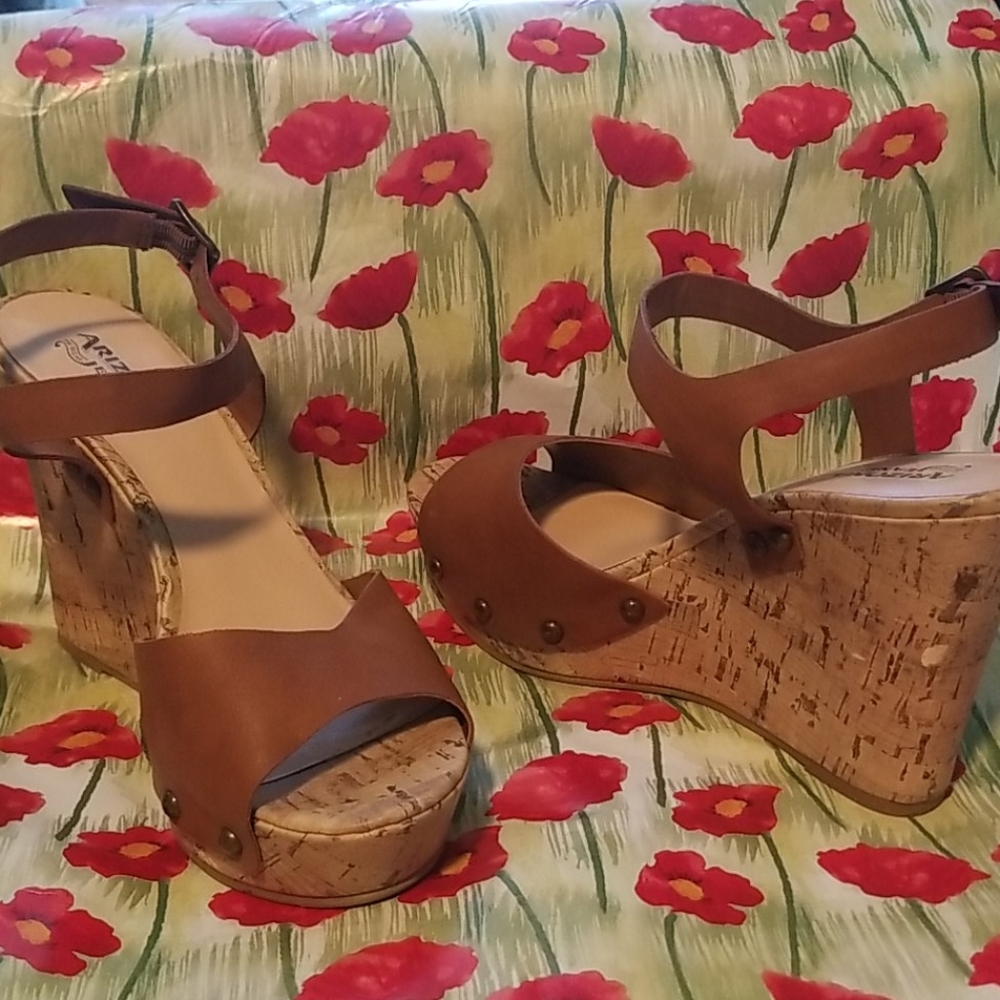 Womens Wedges Shoes Brown Tan Open-Toe